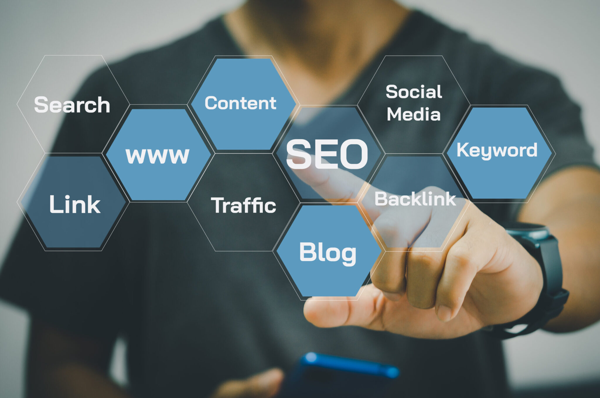 Digitalize 360 SEO services illustration featuring search rankings, analytics, keywords, and online growth strategies